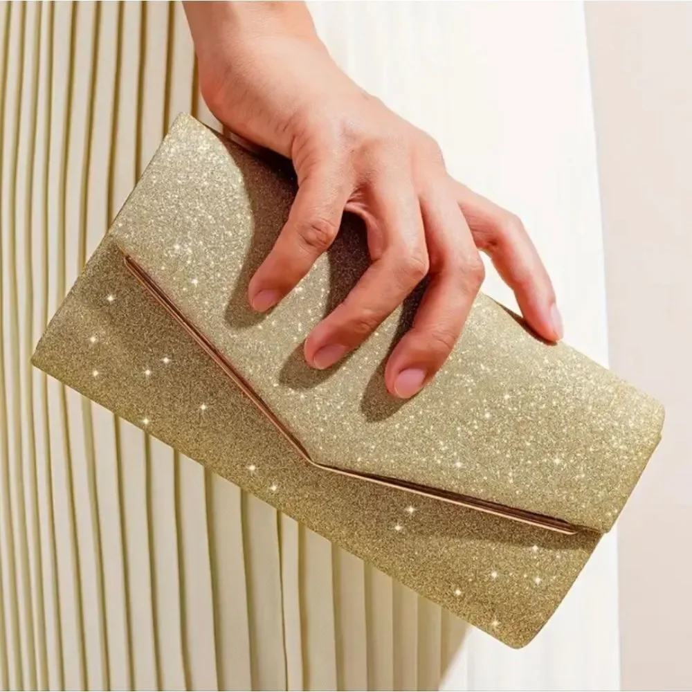 Gold Glitter Sparkling Evening Clutch Bag